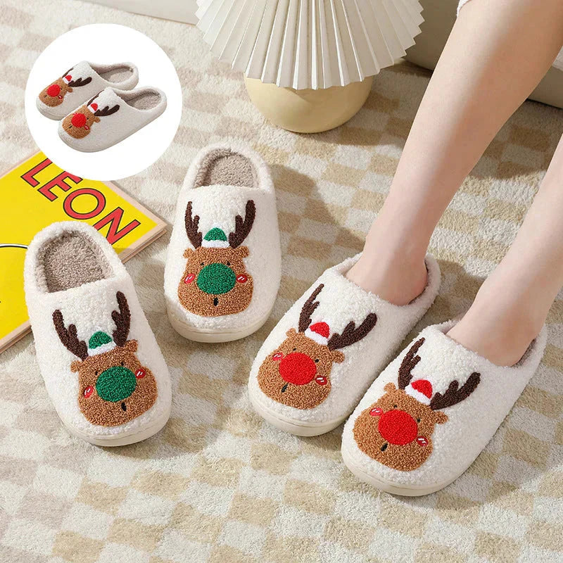 Rebolet | Weihnachten Rentier Hausschuhe - Soft Slip-On Hausschuhe für drinnen