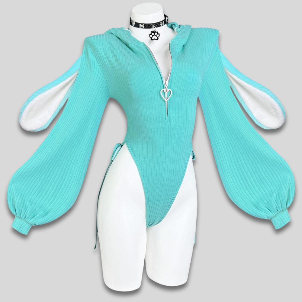 Damen Hooded-Bodysuit im Hasen-Cosplay-Design