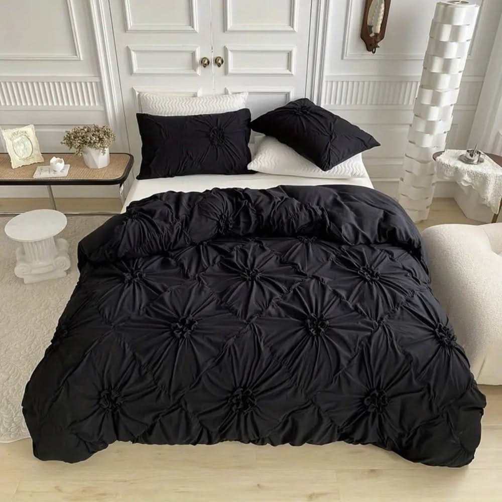 Rebolet | Elegantes Rüschblumen-Bettdeckenbezug-Set aus Mikrofaser