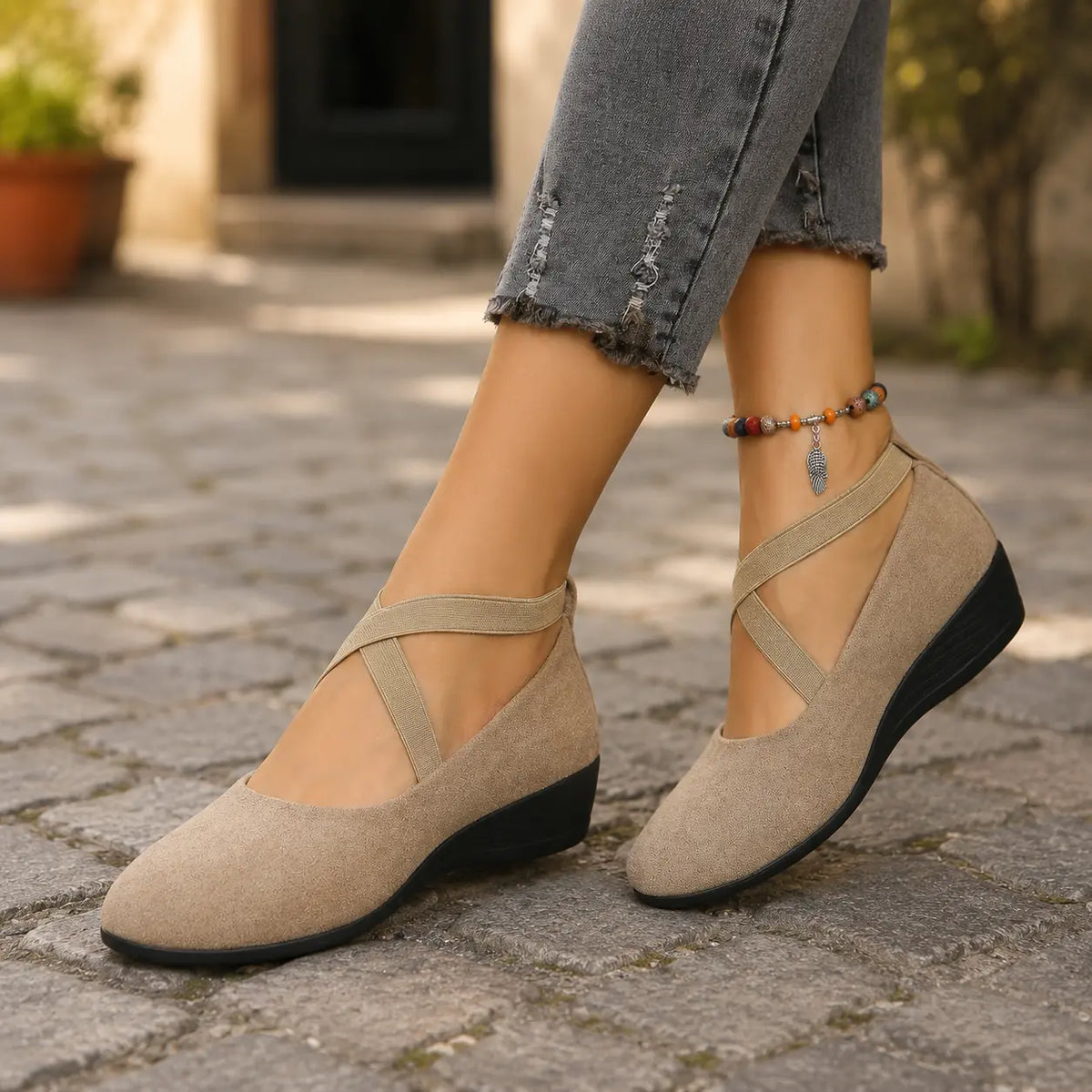Damen-Komfort-Ballerinas mit Fußgewölbestütze
