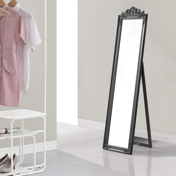 [en.casa] Standspiegel Arezzo 160x40 cm Ganzkörperspiegel Stehspiegel kippbar dekorativ Barock-Stil für Schlafzimmer, Wohnzimmer Dunkelgrau