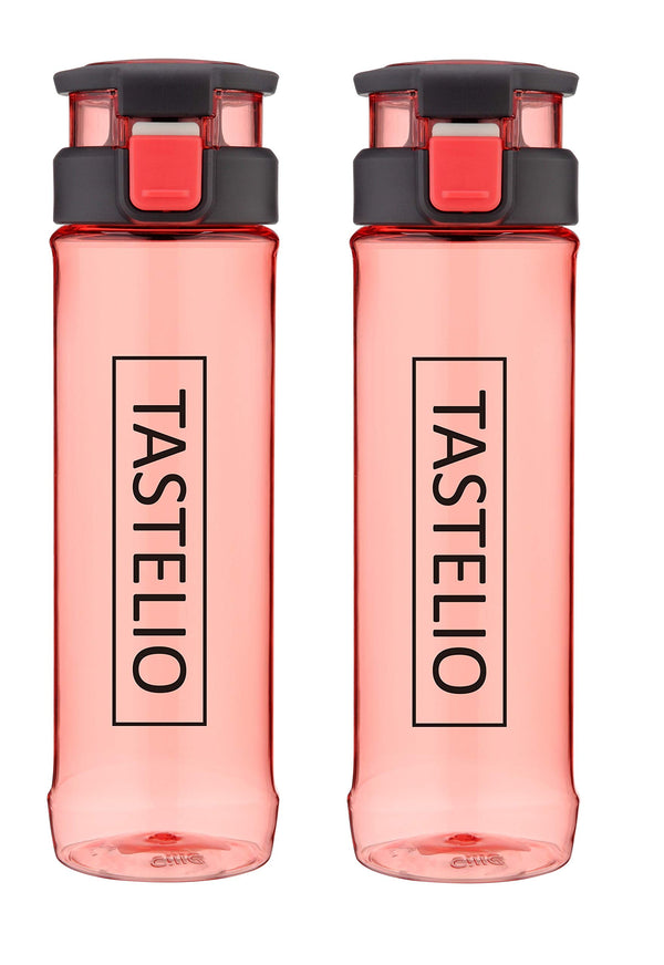 TASTELIO 2er Set Trinkflasche BPA-frei aus Tritan mit Fruchtsieb für Alltag Sport Freizeit Schule Reisen, 730ml, Sichere 1-klick-Öffnung, Auslaufsicher, spülmaschinengeeignet (Rot, 730ml)