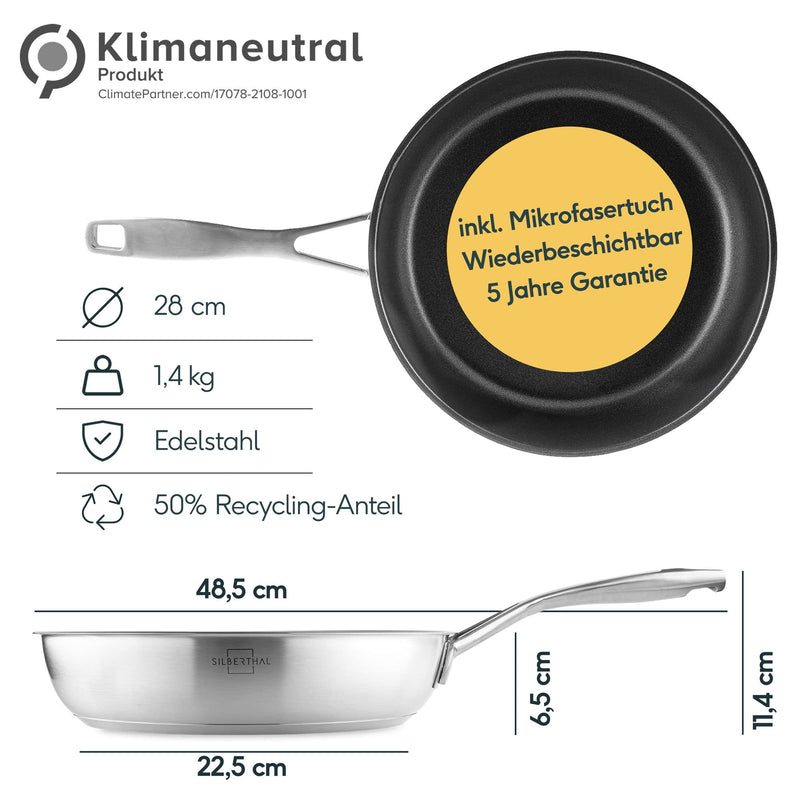 SILBERTHAL Bratpfanne Induktion 28 cm - Beschichtete Pfanne - Edelstahl - Für alle Herdarten - Ofenfest