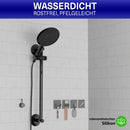 LOBUX® - 4in1 Badezimmer Halter Set selbstklebend [Soft-Touch Silikon], superfester Halt - Bad Organizer enthält: Rasierhalter, Zahnbürstenhalter, Haken, Neodym Magnet (hellgrau)