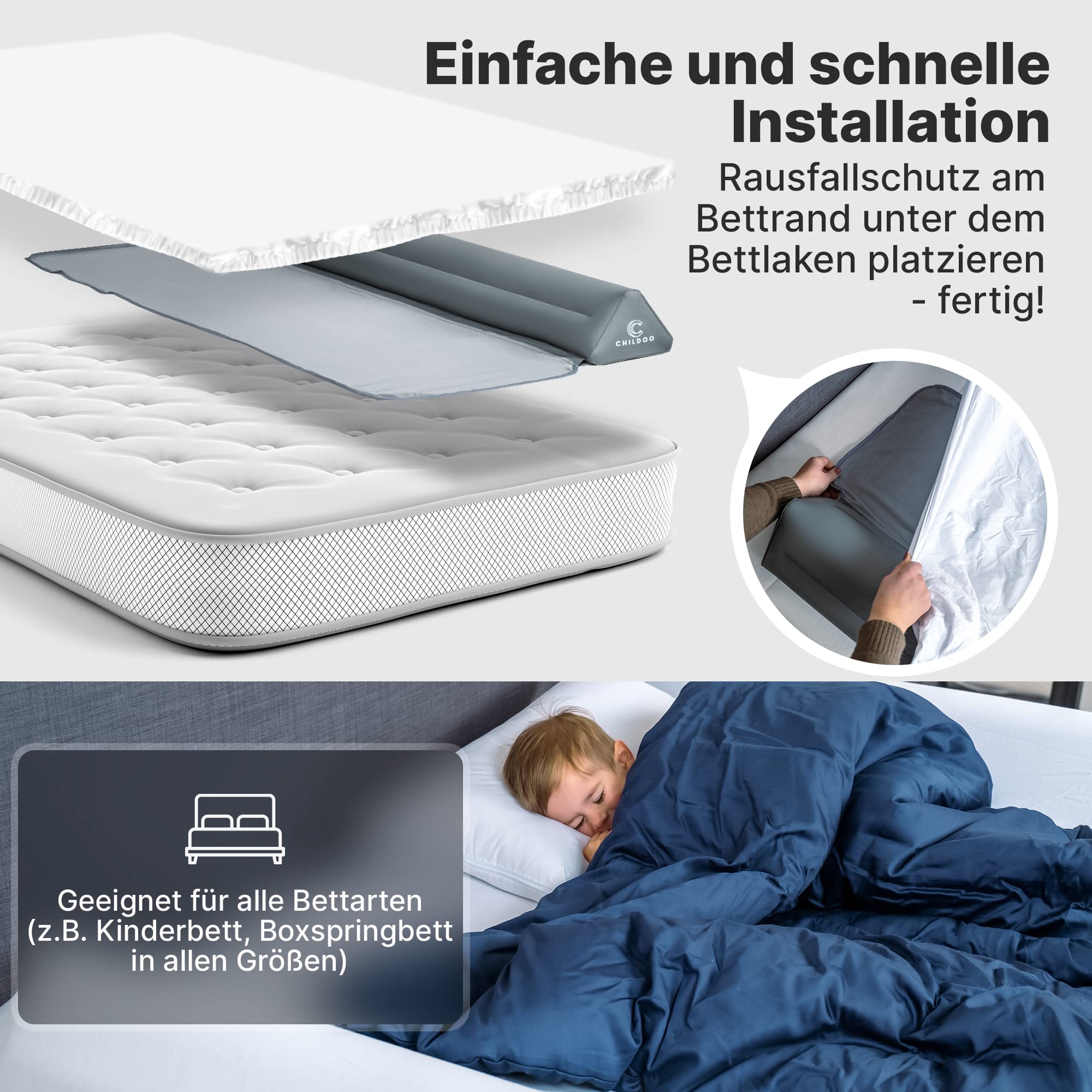 CHILDOO Rausfallschutz Bett [Einzelpack] Bettschutzgitter für Kinder Aufblasbar Bettkantenschutz Kinderbett Boxspringbett Bettschutz Bettgitter für Zuhause, Großeltern, Reisen