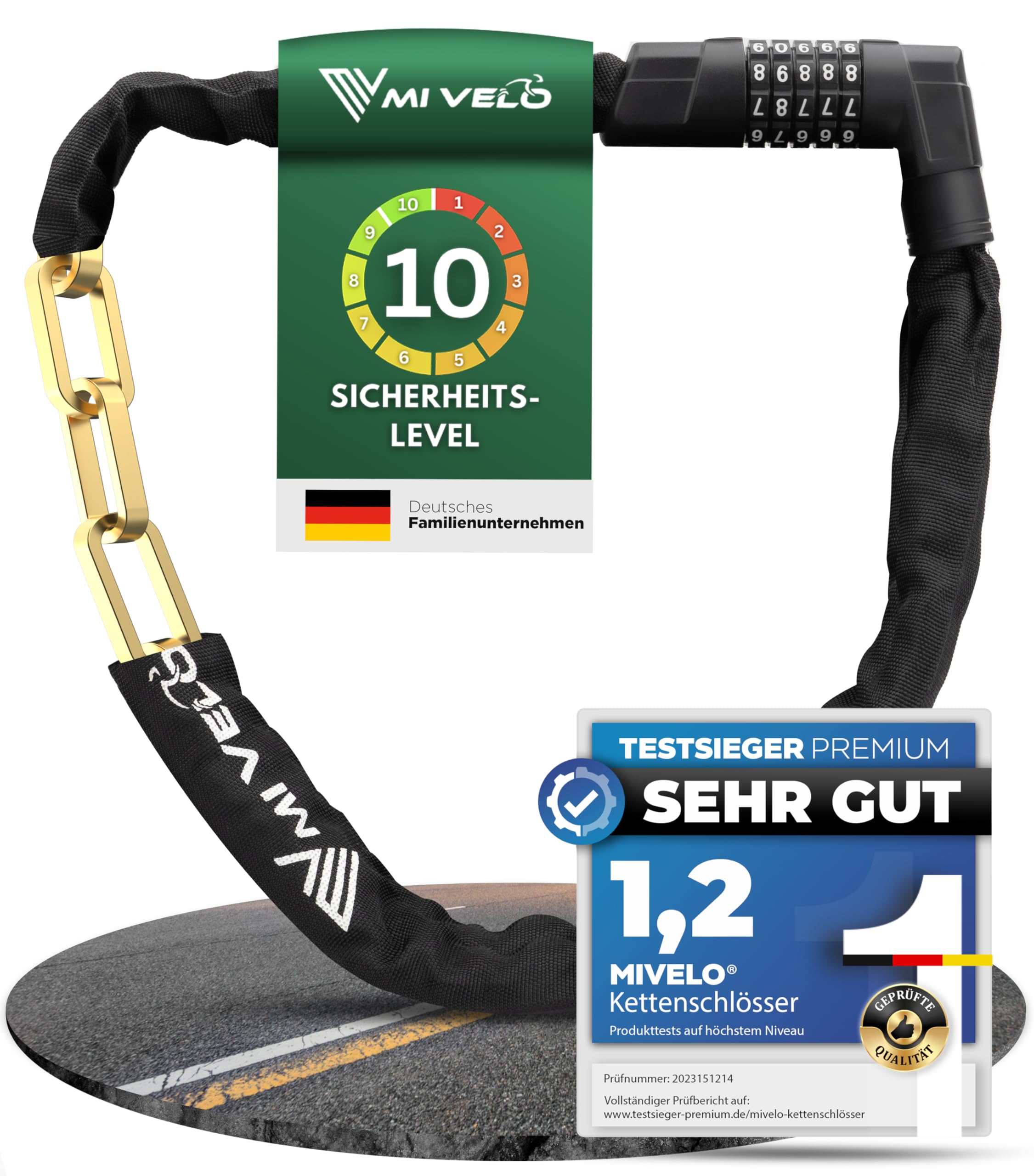 MIVELO Fahrradschloss Kettenschloss hohe Sicherheit 100cm lang I Fahrrad Schloss Zahlenschloss 8mm gehärteter Stahl I Ideal für E Bike, MTB & Rennrad