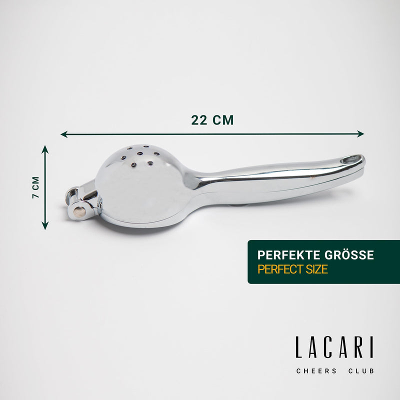 Zitronenpresse | Zitruspresse Edelstahl | Lacari ORIGINAL Lemon Squeezer | Große Handpresse & Saftpresse | Zitruspresse in Silber | Citrus Juicer | Cheers Club