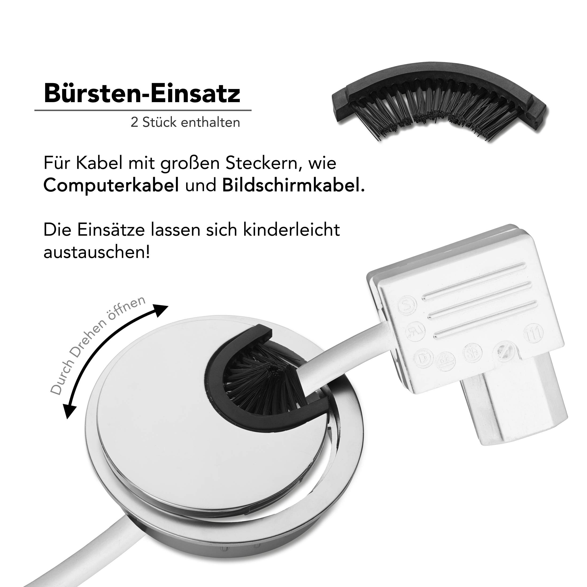 Bruce. ® 2x Premium Kabeldurchführung aus Metall I ø 60mm I Inkl. 2x Gummidurchlass I Hochwertiger Kabeldurchlass für Möbel und Schreibtisch I Für Mehr Ordnung am Arbeitsplatz