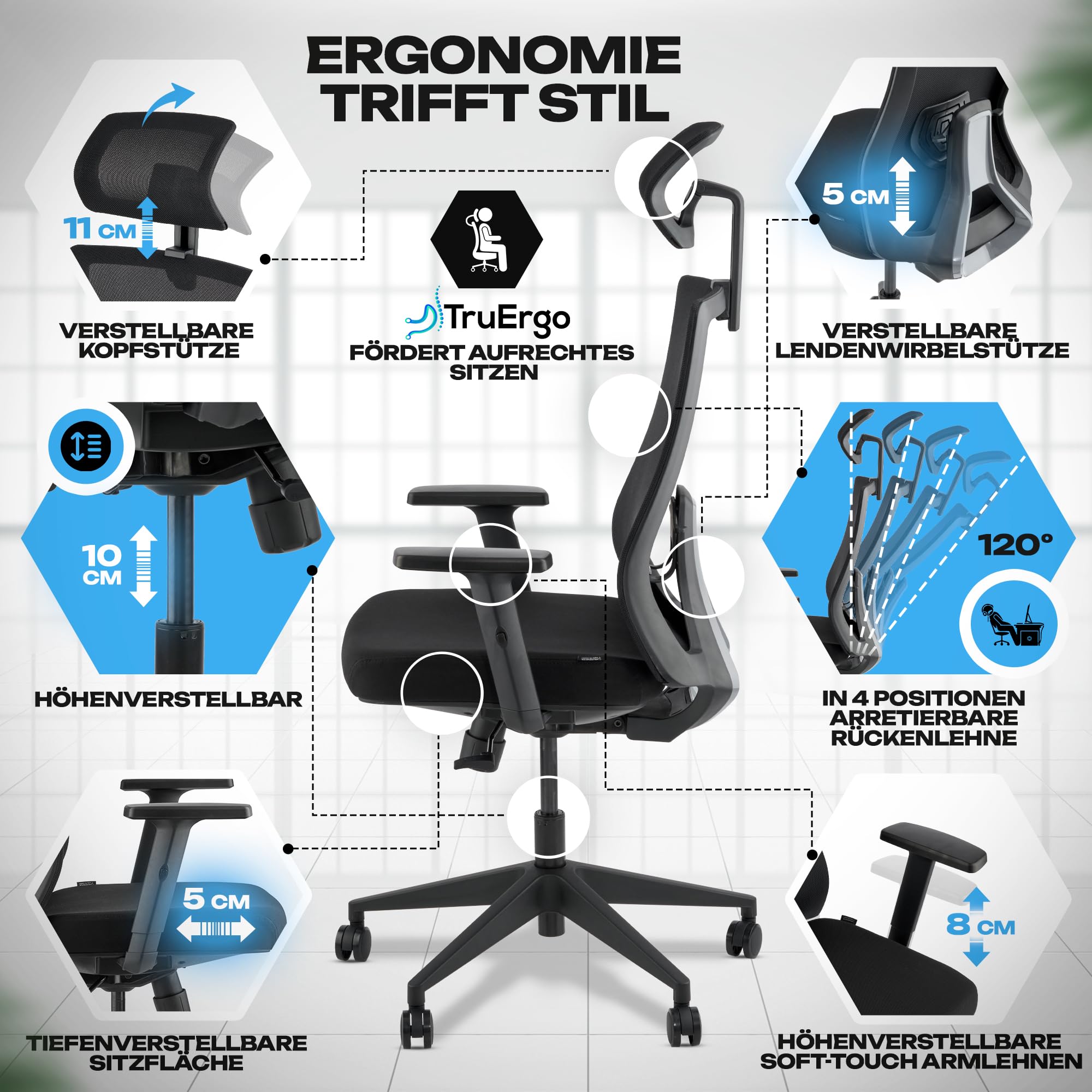 VALKENSTOL M3 Komfort Ergonomischer Bürostuhl 150 kg – [Höhenverstellbare Lordosenstütze] Schreibtischstuhl Bürostühle Bürostuhl Ergonomisch PC Stuhl Drehstuhl Office Chair Ergonomic Desk