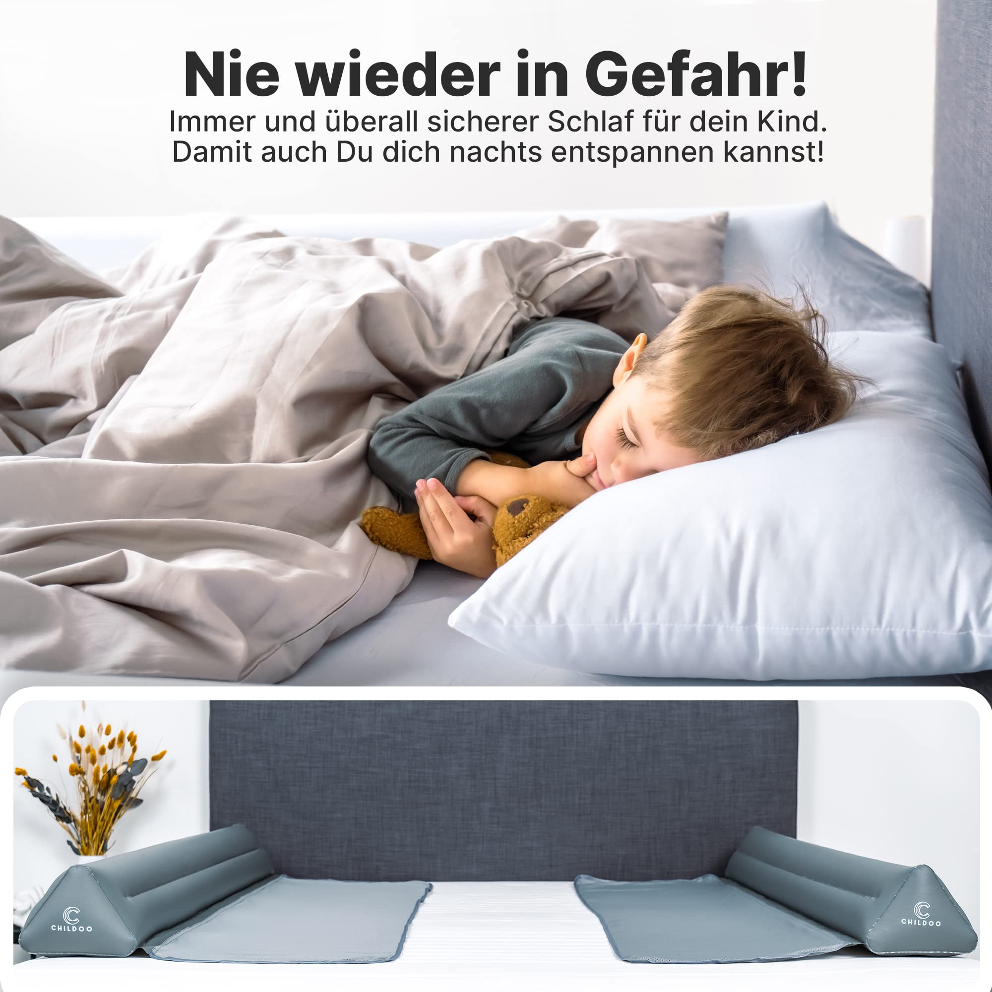 CHILDOO Rausfallschutz Bett [2er Set] Bettschutzgitter für Kinder Aufblasbar Bettkantenschutz Kinderbett Boxspringbett Bettschutz Bettgitter für Zuhause, Großeltern, Reisen