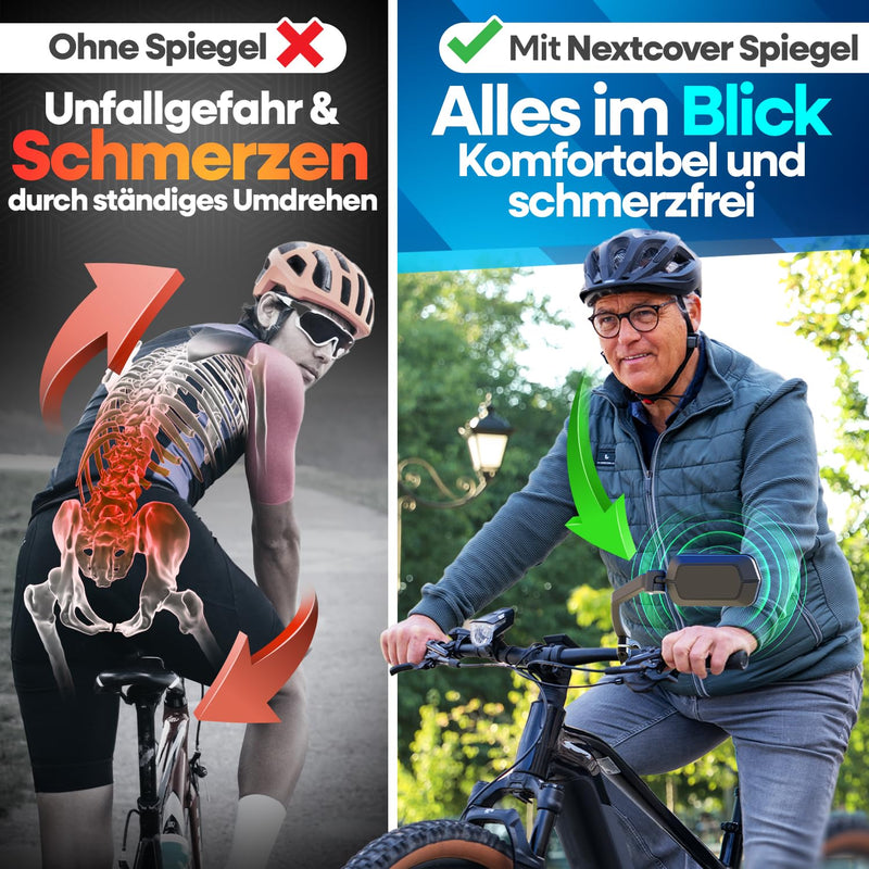 NEXTCOVER® Fahrradspiegel für Lenker [rechts] mit ProVision-Echtglas I fest sitzender Fahrrad Rückspiegel I Fahrrad Spiegel rechts I Rückspiegel Fahrrad I Ebike I EScooter I Fahrradspiegel E Bike