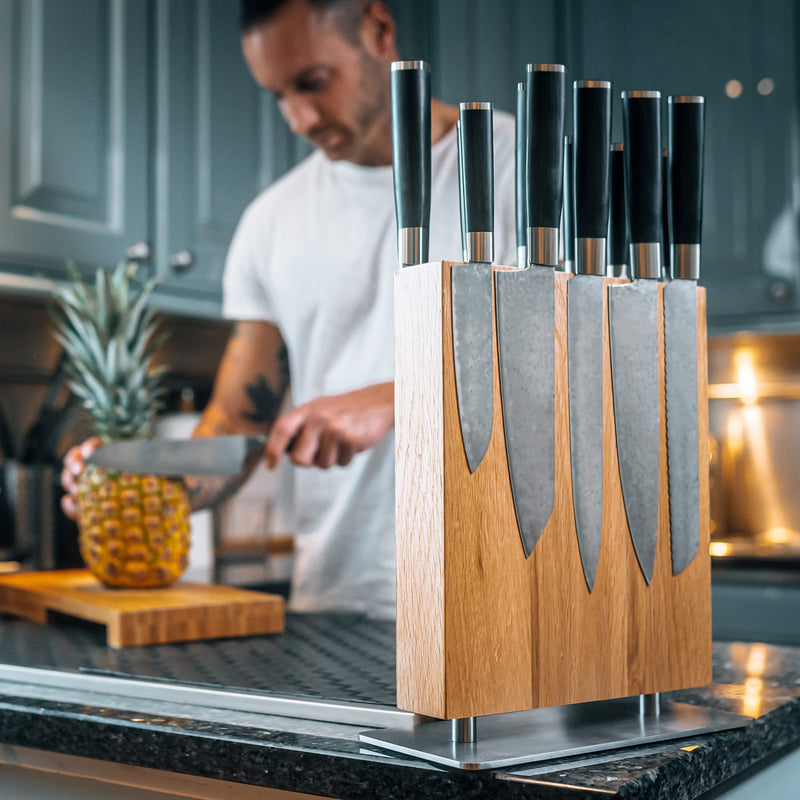 Sempreza® Messerblock magnetisch | 4 Seiten Magnet Messerhalter magnetisch | Knife Block Holder | Messer Aufbewahrung | Magnetischer Messerblock ohne Messer Holz Walnuss