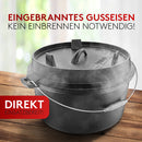 BBQ Dutch Oven - Dutch Oven Set [9L] - Für Induktion geeignet - Mit Topfständer - Eingebrannter Feuertopf aus Gusseisen - inkl. Deckelheber & e-Book