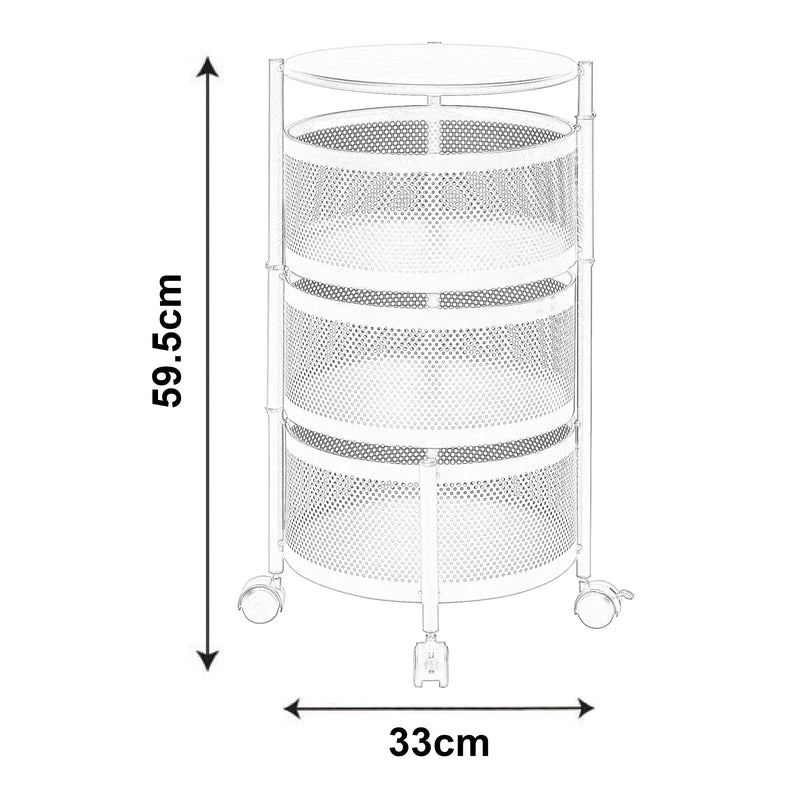 [en.casa] Rollwagen Steigen mit 3 Ebenen mehrlagiges Küchenregal mit Rädern Servierwagen aus Stahl ausklappbare Körbe Regal für Küche, Bad 59,5 x Ø33 cm Weiß