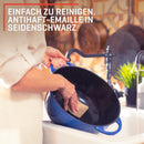 Uno Casa Blau Emaillierter Dutch Oven Gusseisen Topf - Dutch Oven 6 Liter Bräter mit Deckel, Langlebig, Natürliche Antihaft-Emaille-Beschichtung, Dutch Oven Set mit Silikongriffen und Untersatz