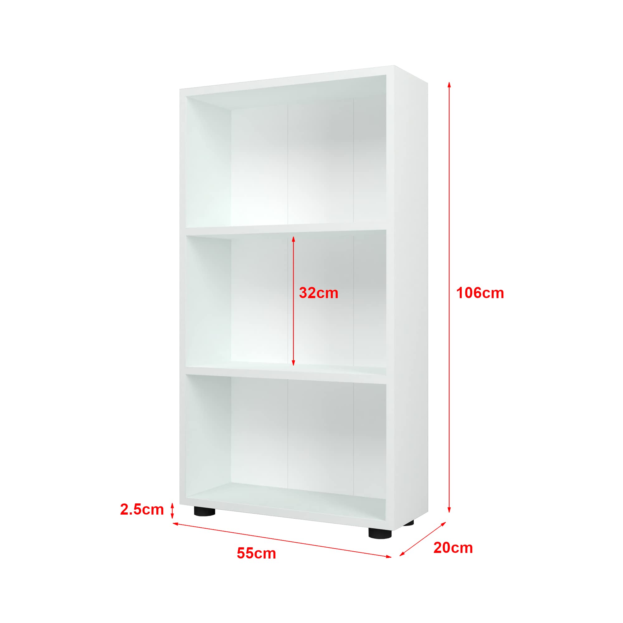 [en.casa] Bücherregal Vara mit Stauraum Wohnzimmerregal 106 x 55 x 20 cm Raumteiler mit 3 Ebenen Standregal Aufbewahrungsregal Weiß