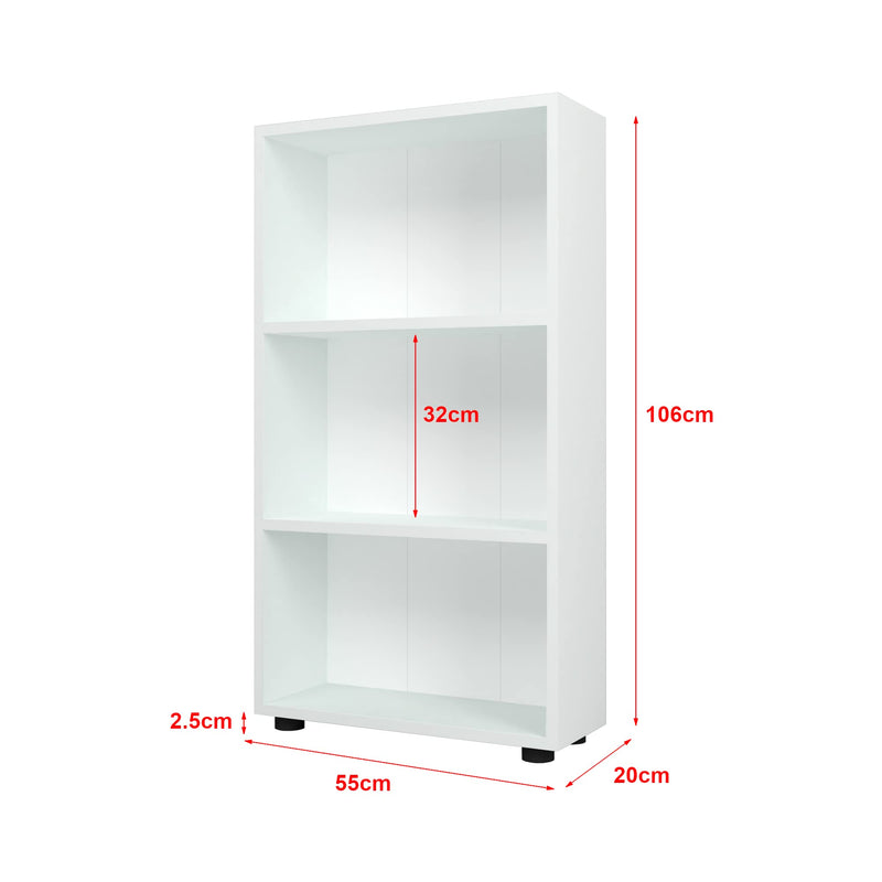 [en.casa] Bücherregal Vara mit Stauraum Wohnzimmerregal 106 x 55 x 20 cm Raumteiler mit 3 Ebenen Standregal Aufbewahrungsregal Weiß