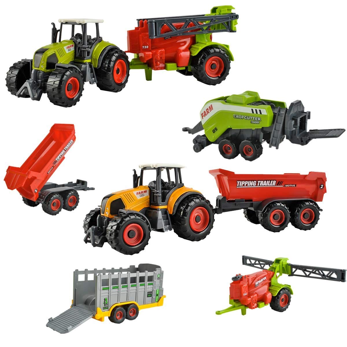 ISO TRADE Farm Set 6 landwirtschaftliche Maschinen Spielzeug Kinder Traktoren Anhänger