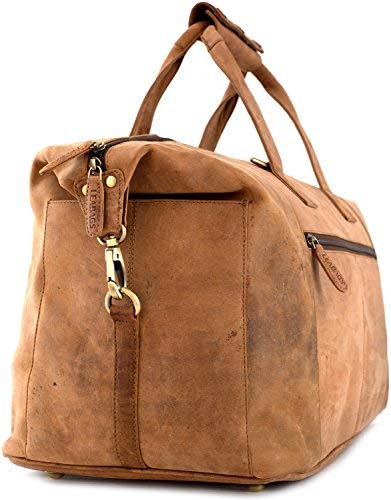 LEABAGS Dubai Reisetasche l Weekender l Reise Handgepäck l Bordgepäck l Kabinengröße l Cabin Size aus echtem Büffelleder l Vintage Look l Braun l 49x25x27 cm