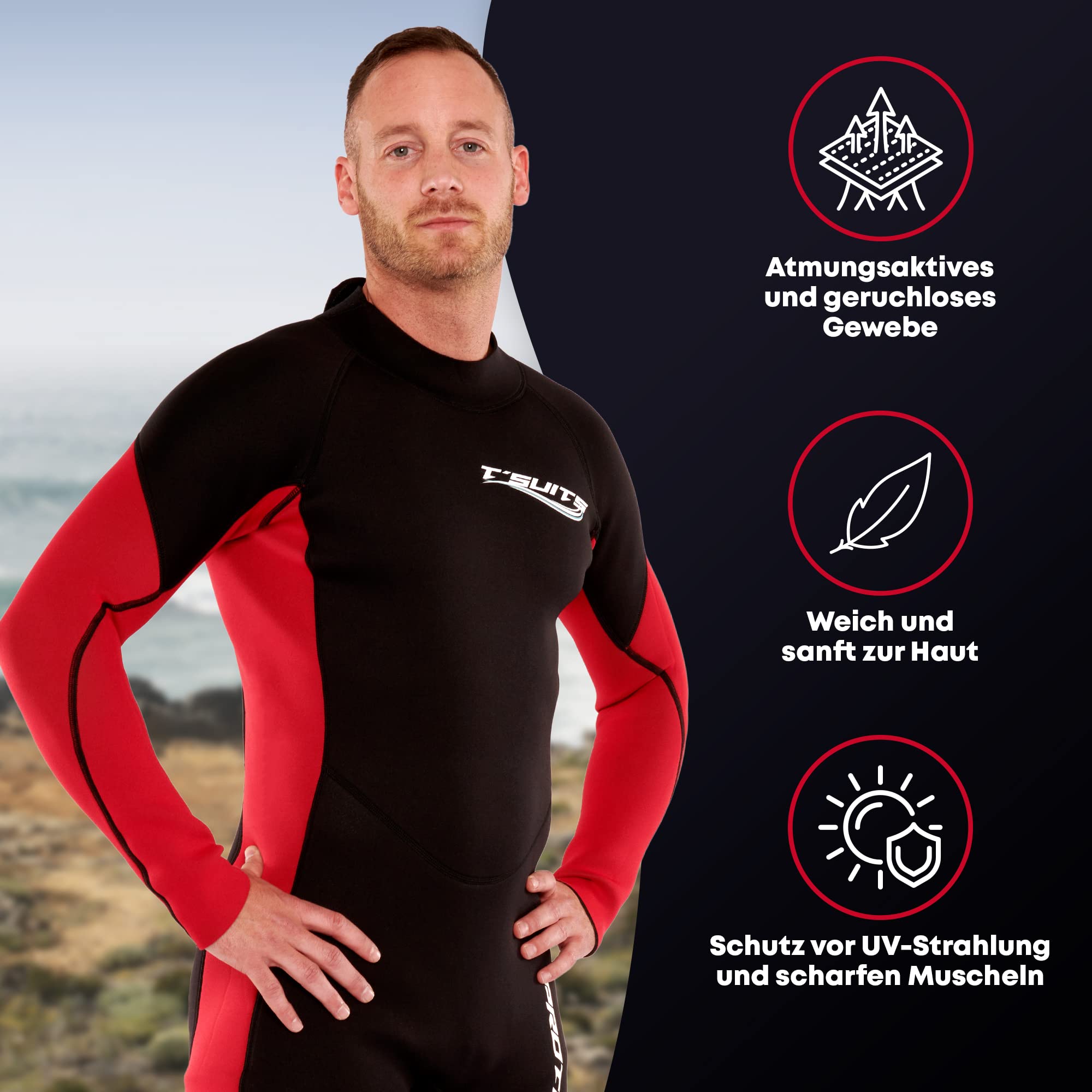 T´SUITS Neoprenanzug Herren [3mm, Lang, Protector-R] | Tauchen, Schwimmen, Surfen, Kiten, Wasserski, Rafting - Jetzt Größe Wählen(XS)