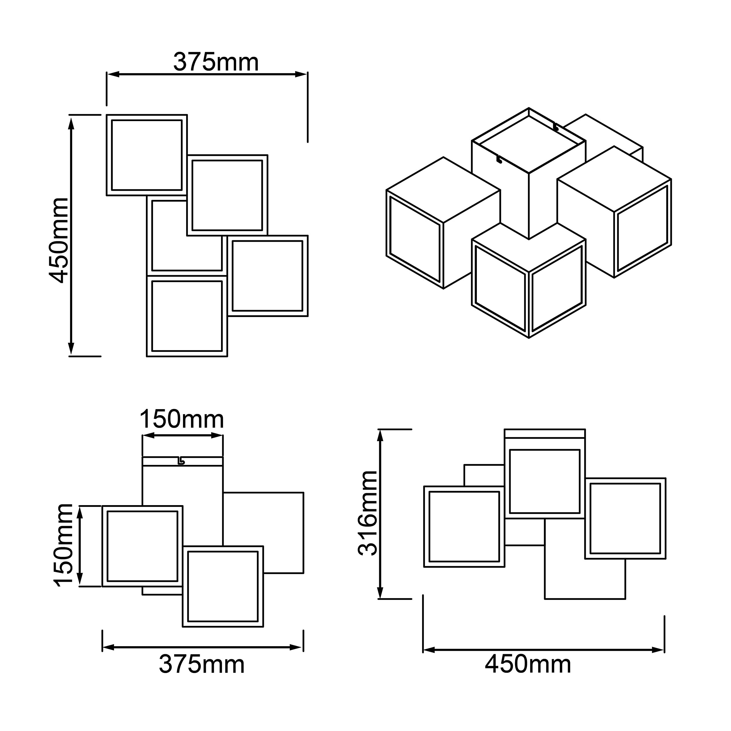 Brilliant Lampe, Cubix LED Deckenleuchte, 5-flammig weiß, Metall/Kunststoff, 1x 40W LED integriert, (4000lm, 3000K), A