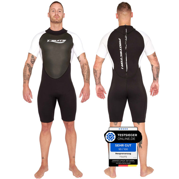 T´SUITS Neoprenanzug Herren [3mm, Shorty, Protector-I] | Tauchen, Schwimmen, Surfen, Kiten, Wasserski, Rafting - Jetzt Größe Wählen (XXL, Herren Schwarz/Weiß)