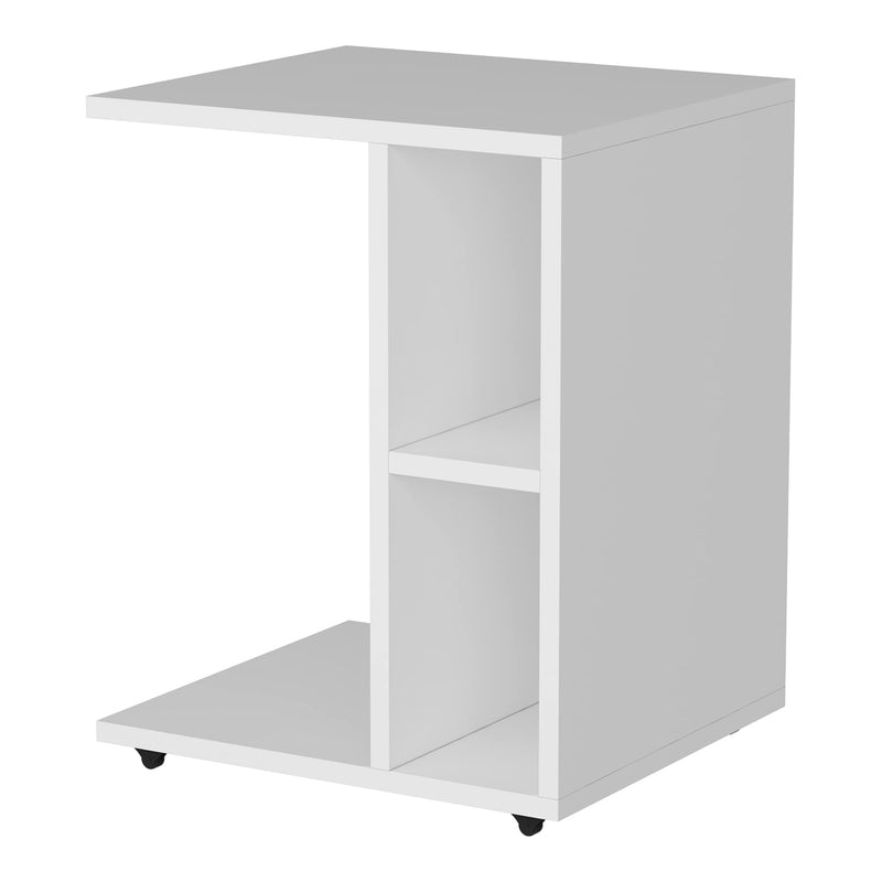 [en.casa] Beistelltisch Brørup C-Form mobiler Sofatisch 57,5 x 45 x 35 cm Betttisch mit 2 Ablagefächern und Rollen Walnuss