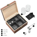 Whisky Steine Set - 6 Wiederverwendbare Edelstahl Eiswürfel + 2 Gläser, Zange | Whiskey Ice Cubes Metall Kühlsteine Bar Zubehör Cocktail Rocks Gin Stones Dekorationszubehör Geschenk Whiskysteine