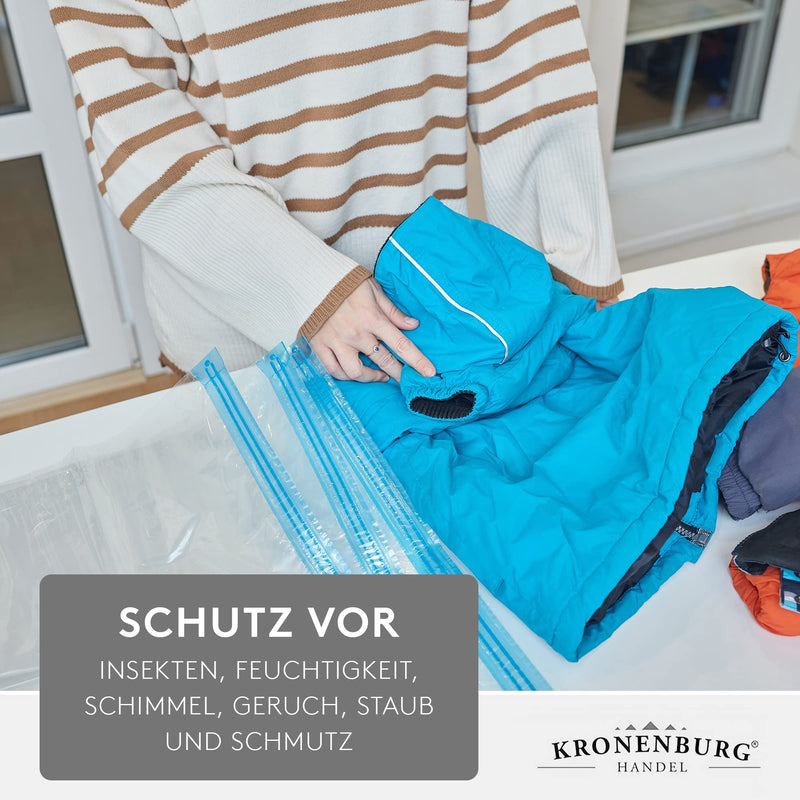 Kronenburg Vakuumbeutel für Kleidung 12er Set 80x60 cm - Vakuum Kleiderbeutel wiederverwendbar - Aufbewahrungsbeutel für Kleidung Bettwäsche Winterkleidung und mehr - weitere Sets wählbar