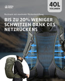 Terra Peak - Wanderrucksack Airant 40 Rückenbelüftung für Damen & Herren mit belüftetem Netz-rücken grün groß - zum Wandern und Camping mit Trinksystem-Vorbereitung - unisex outdoor Backpack leicht