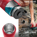 Trinkflasche Edelstahl ACTIVE FLASK + Strohhalm (3 Deckel) BPA-frei, Auslaufsicher, Kohlensäure geeignet - Wasserflasche Fahrrad Thermosflasche Isoliert Isolierflasche Sport Wasser Flasche Kinder Tee