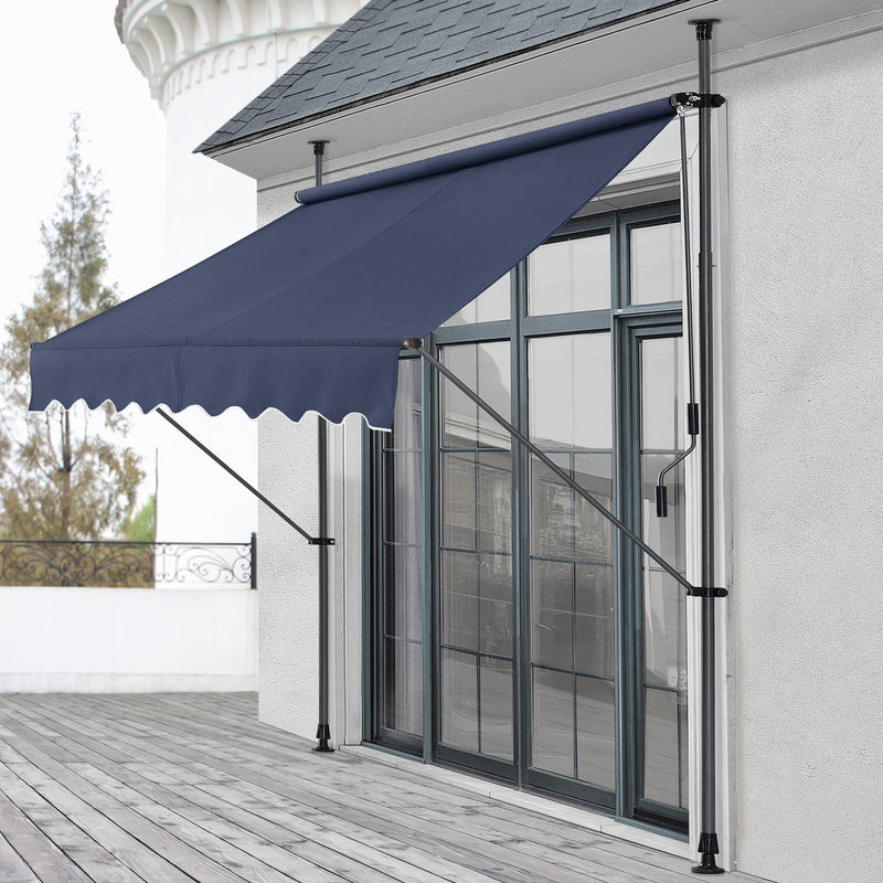 pro.tec Klemmmarkise Stem Markise ohne Bohren 300 x 120 x 220-309 cm Balkonmarkise mit Handkurbel Sonnenschutz Stahlgestell Dunkelblau