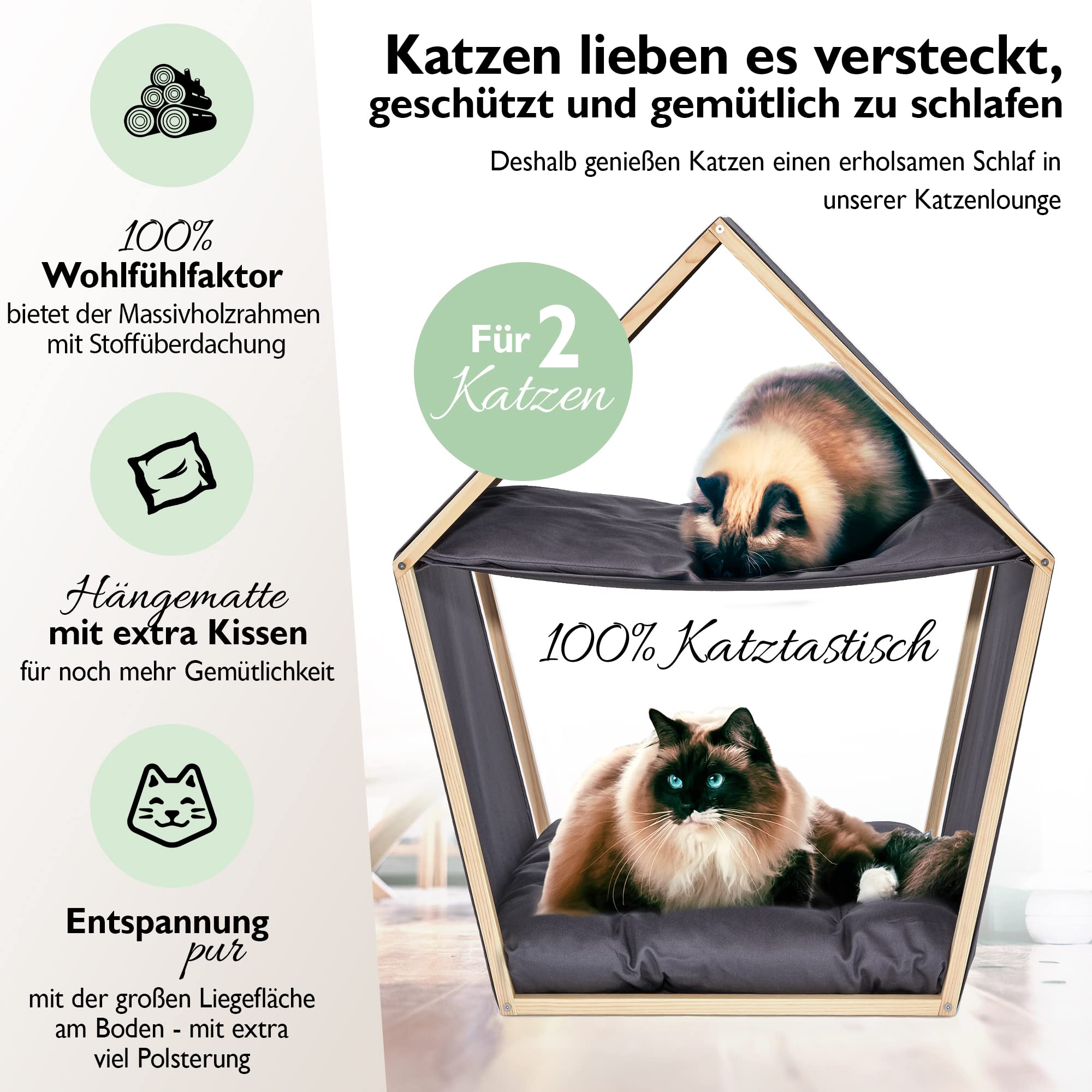 Nemmy Katzenlounge | Katzenhöhle Hängematte Katzenbett | Flauschiges Kissen zum Schlafen | Kuschelhöhle | Katzenmöbel große Katze | Katzenhaus Indoor | Katzenkorb