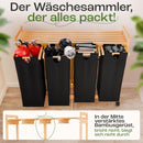 AMBIAVO® Wäschekorb 4 Fächer schwarz mit Rollen [Wäschesäcke aus Baumwolle] - Wäschesammler für Schmutzwäsche | Wäsche Sortiersystem | Wäschesortierer Holz | Wäschebox | Wäschekorb mit Ablage