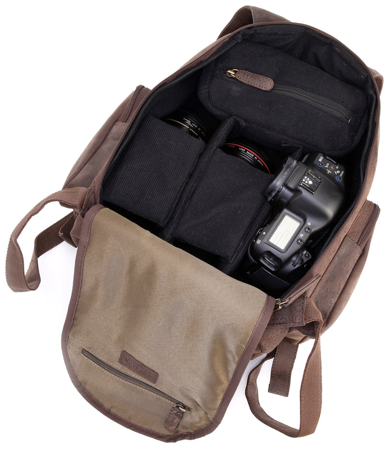 Leabags Leder Rucksack Damen & Herren I Kamerarucksack I Echtleder Premium Kameratasche I Eleganter Backpack Frauen & Männer I Kamerakoffer I Lederrucksack I Nature Dunkelbraun