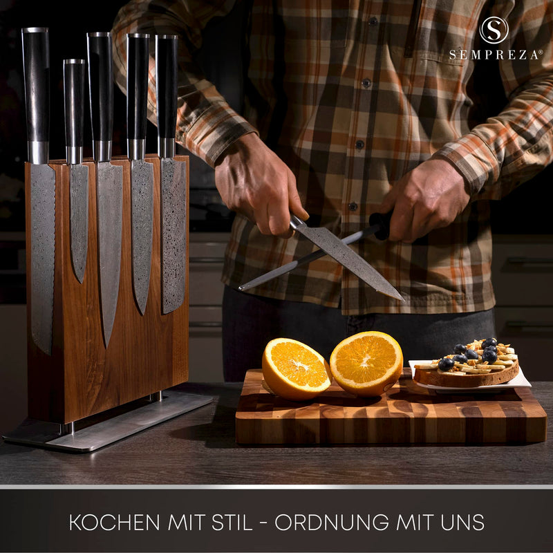 Sempreza® Messerblock magnetisch | 4 Seiten Magnet Messerhalter magnetisch | Knife Block Holder | Messer Aufbewahrung | Magnetischer Messerblock ohne Messer Holz Walnuss