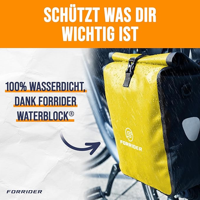 Forrider Fahrradtasche Wasserdicht für Gepäckträger [22L Volumen] mit Schultergurt | Gepäckträgertasche | Einzel | Fahrrad Tasche Packtasche hält an jedem Gepäckträger