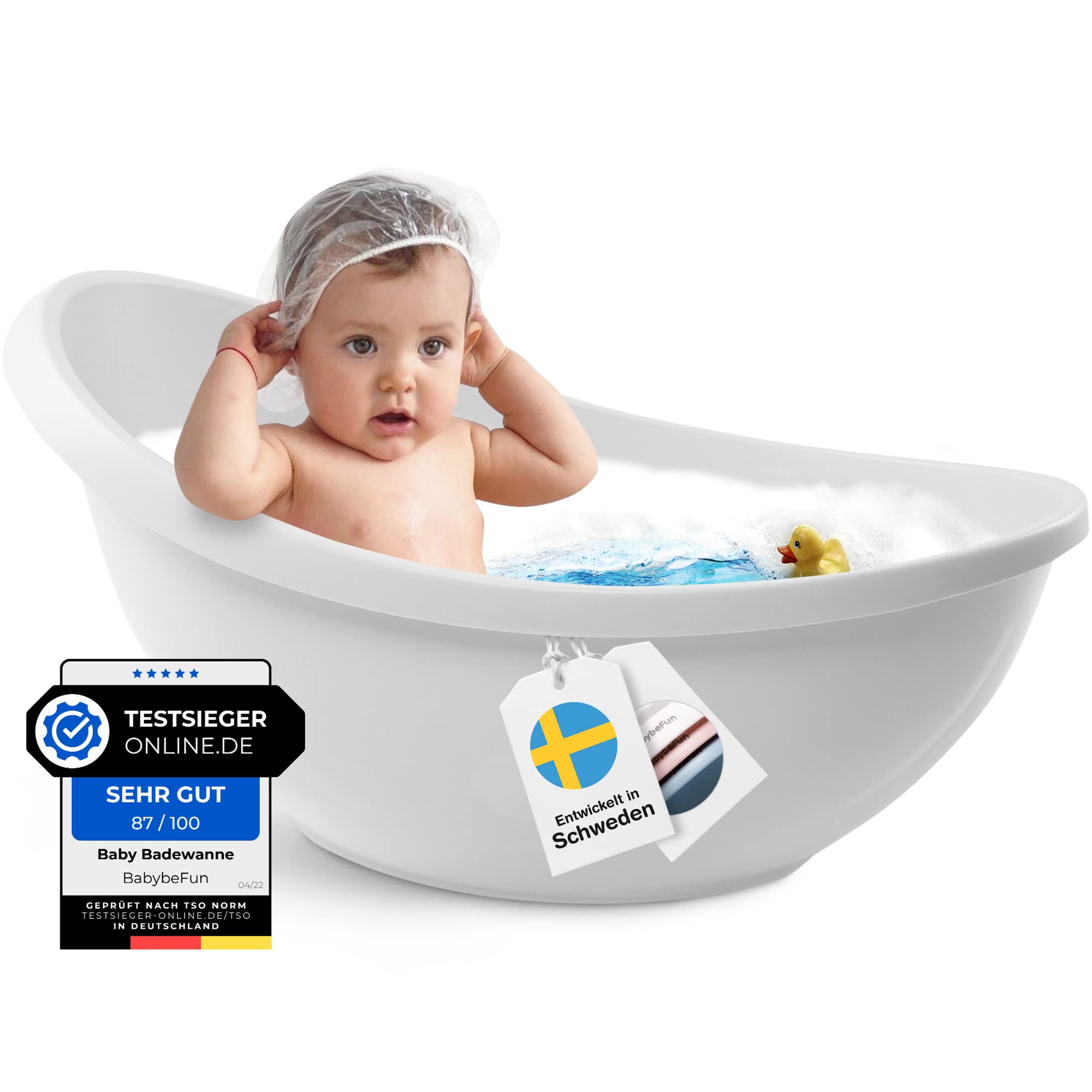 BabybeFun Baby Badewanne mit Badewanneneinsatz für Neugeborene [Testsieger] Rutschfeste Babybadewanne für Babys und Kleinkinder [0-12 Monate] Babywanne für Dusche Badewanne Weiß | Farbe wählen…