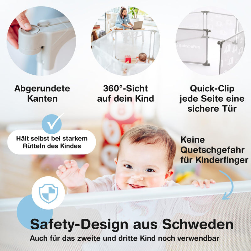 BabybeFun Laufstall Baby [Extra Stabil] Laufgitter faltbar Kaminschutzgitter/Kinderschutzgitter zum Kochen Putzen Entspannen 2-Teilig