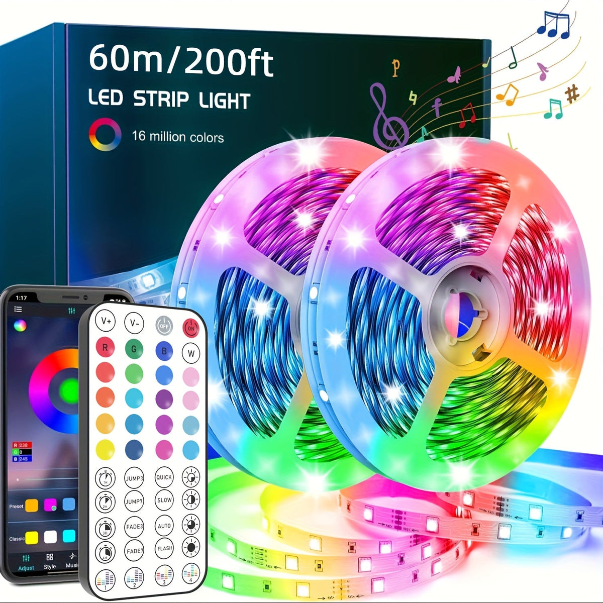 LED Strip Lights, Farbwechsel, Musik-Synchronisation