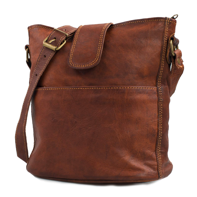 Leather Lane 'Nicola' Umhängetasche Echtes Leder Shopper für Damen Vintage Look Handtasche Beutel Tasche Schultertasche Multitasche Naturleder, M Braun