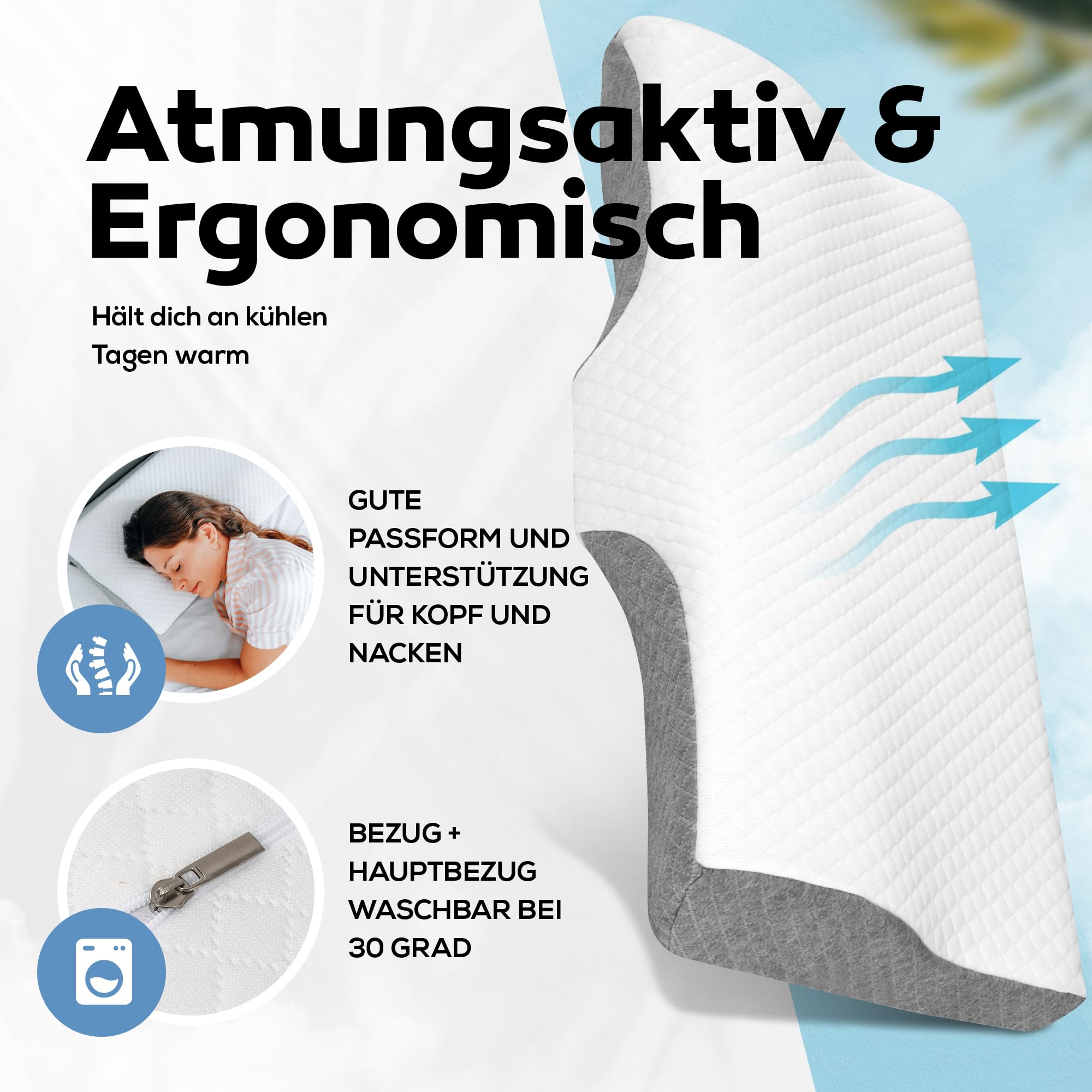 Schlafimpuls Ergonomisches Kopfkissen Nackenstützkissen | Orthopädisches Kopfkissen & Nackenkissen [Memory Foam] Seitenschläfer - mit extra Bezug - Farbe wählbar (Grau)