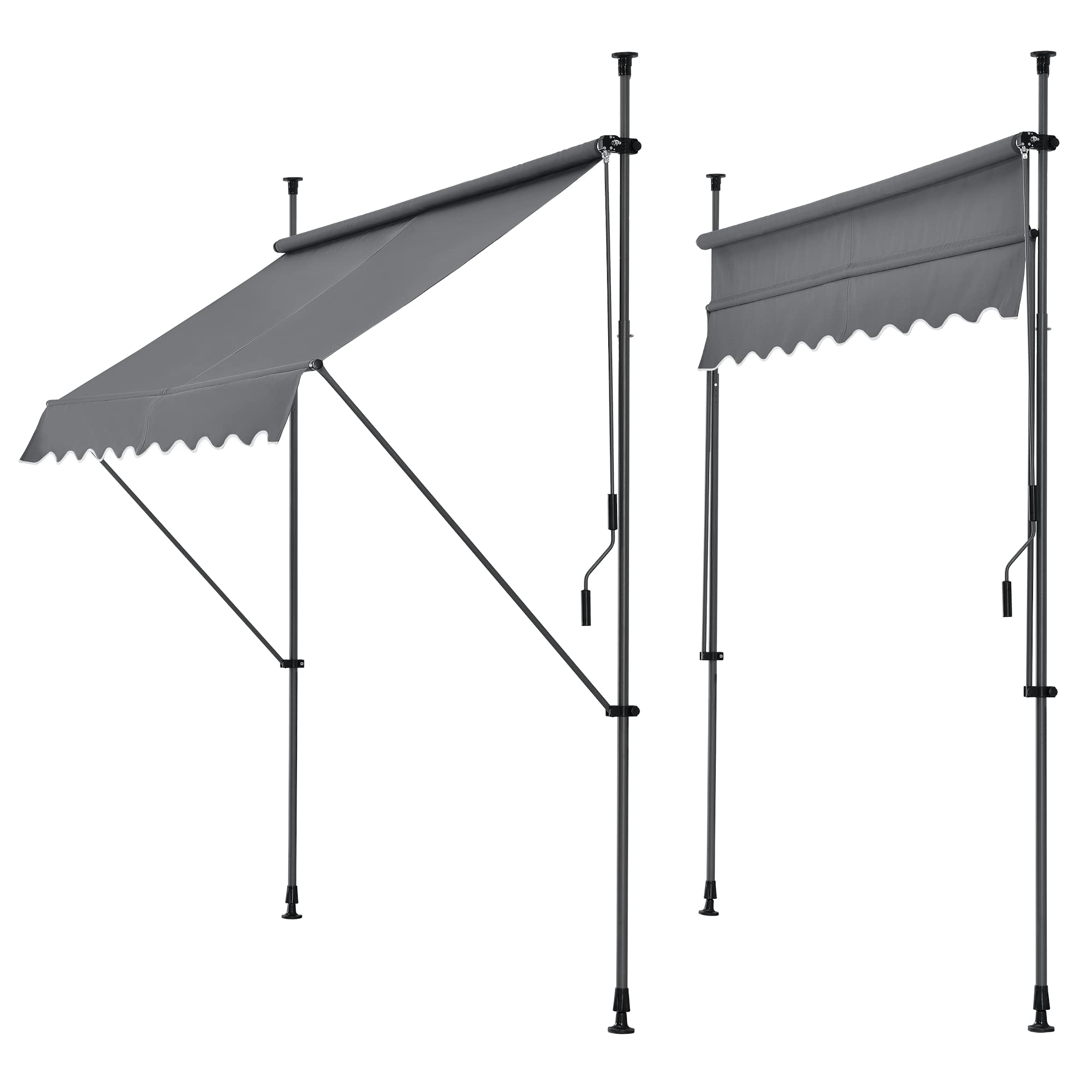 pro.tec Klemmmarkise Stem Markise ohne Bohren 200 x 120 x 220-309 cm Balkonmarkise mit Handkurbel Sonnenschutz Stahlgestell Mittelgrau