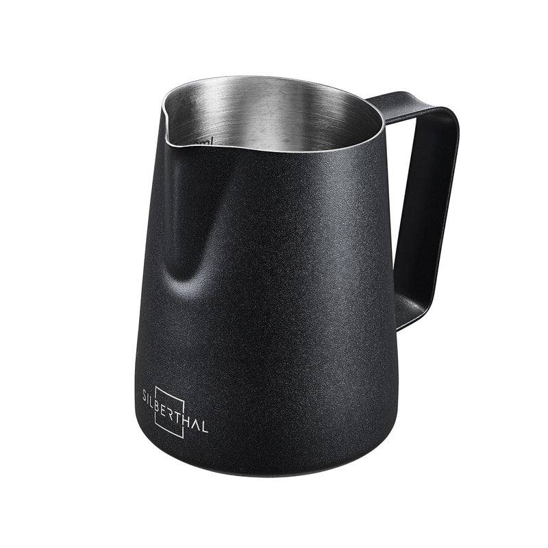 SILBERTHAL Milchkännchen Edelstahl 350ml schwarz - Professionelles Barista Zubehör mit Latte Art Ausguss