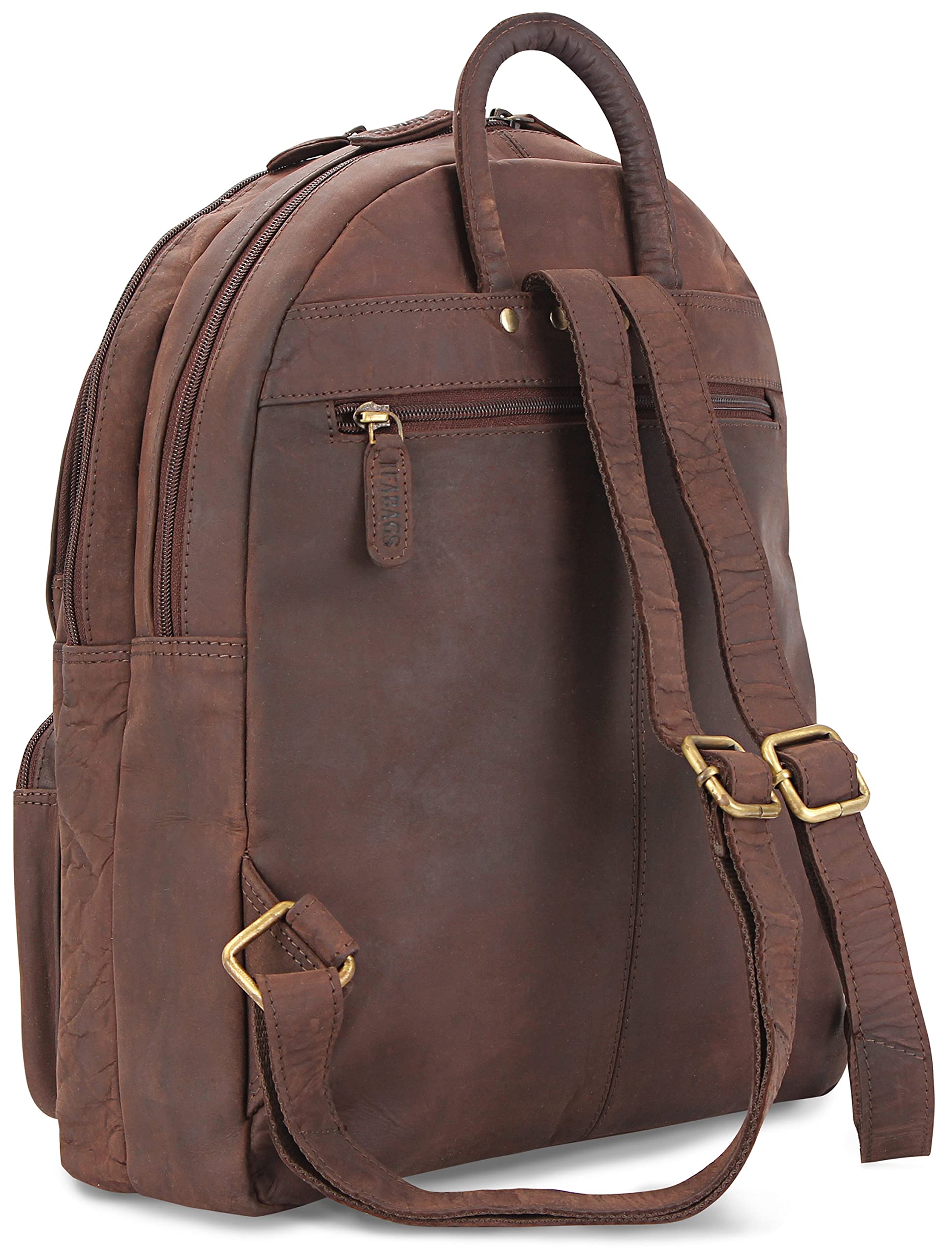 LEABAGS Leder Rucksack Damen & Herren I Echtleder Premium Daypack I Eleganter Backpack Frauen & Männer I Lederrucksack I Nature Dunkelbraun