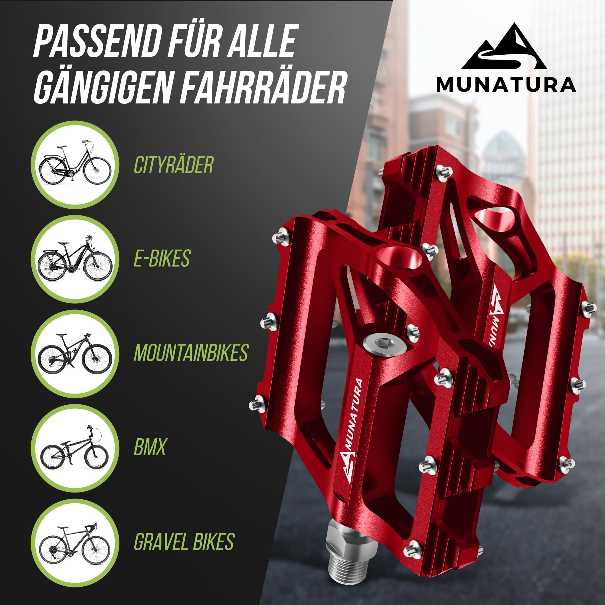 MUNATURA Fahrradpedale Mountainbike - Robuste MTB Pedale gewährleisten sicheres Fahrgefühl – Hohe Rutschfestigkeit - Langlebig & zuverlässig