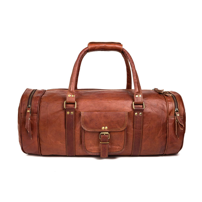 Leather Lane 'Marco Explorer' Reisetasche Echtes Leder Weekender Vintage Retro Sporttasche 56 cm 35 Liter Duffle Bag für Damen und Herren Schultertasche Naturleder Braun L