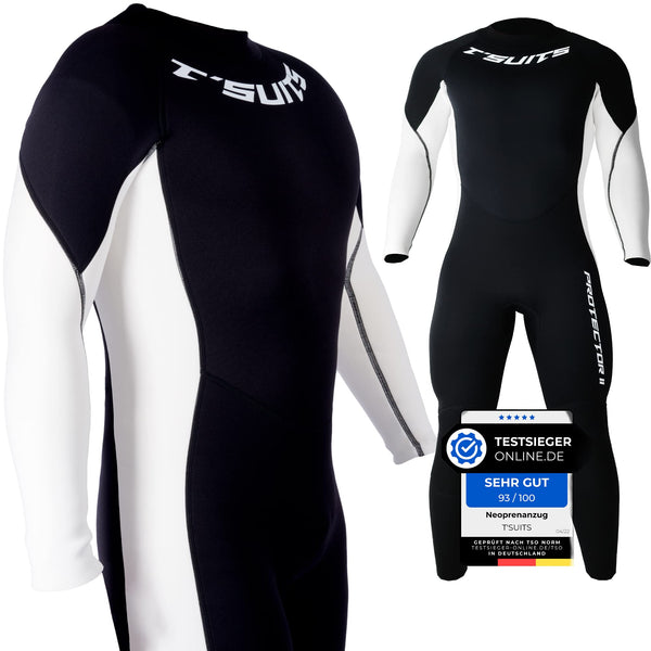 T´SUITS Neoprenanzug Herren & Damen [3mm, Lang, 4-Elements] | Tauchen, Schwimmen, Surfen, Kiten, Wasserski, Rafting - Jetzt Größe Wählen (XS, Herren Schwarz/Weiß)