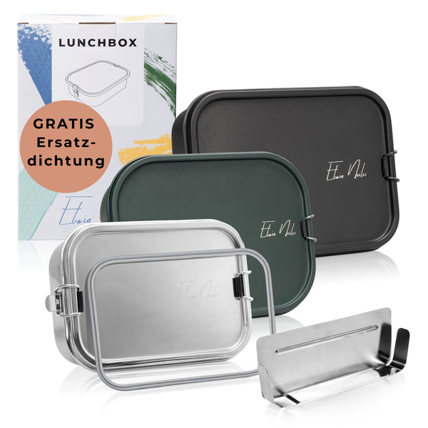 Elwin Neiles ☀️ Edelstahl Brotdose | 1200ml Brotdose Kinder & Erwachsene | Nachhaltige Lunch Box Schwarz | Brotdose inkl. Trennwand | Frischhaltedose mit Deckel | Brotdose Edelstahl