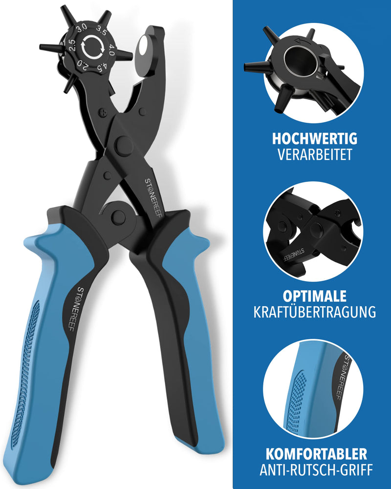 STONE REEF Lochzange für Leder - [inkl. 2x Stanzunterlagen], Gürtel-Lochzange, Lochzange Papier, Lochzange für Gürtel, Gürtel-Locher, Belt Hole Puncher, Lochstanzer Leder, Leder Lochzange, Gürtelzange